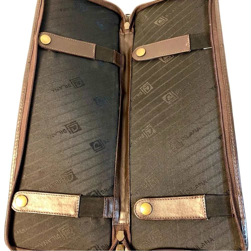 DiLANA Dark Brown Leather Zip Up Neck Tie Travel Case